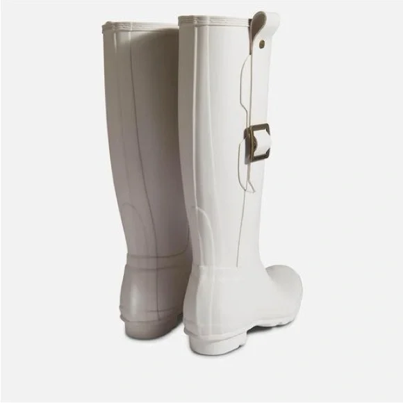 HUNTER WOMENS ORIGINAL TALL EXAGGERATED BUCKLE BOOTS WHITE WILLOW - Picture 4 of 6